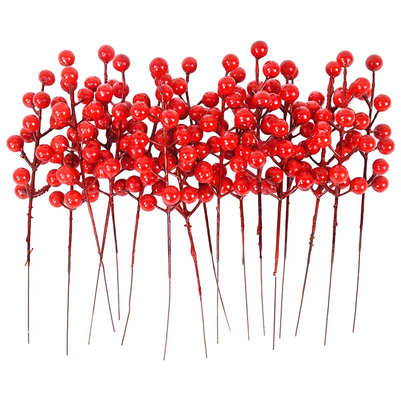 

10Pcs Chritsmas Decoration Red Berries Simulation Berry Branches Cherry Stamen For Home Xmas New Year Gift Wedding Flower Wreath