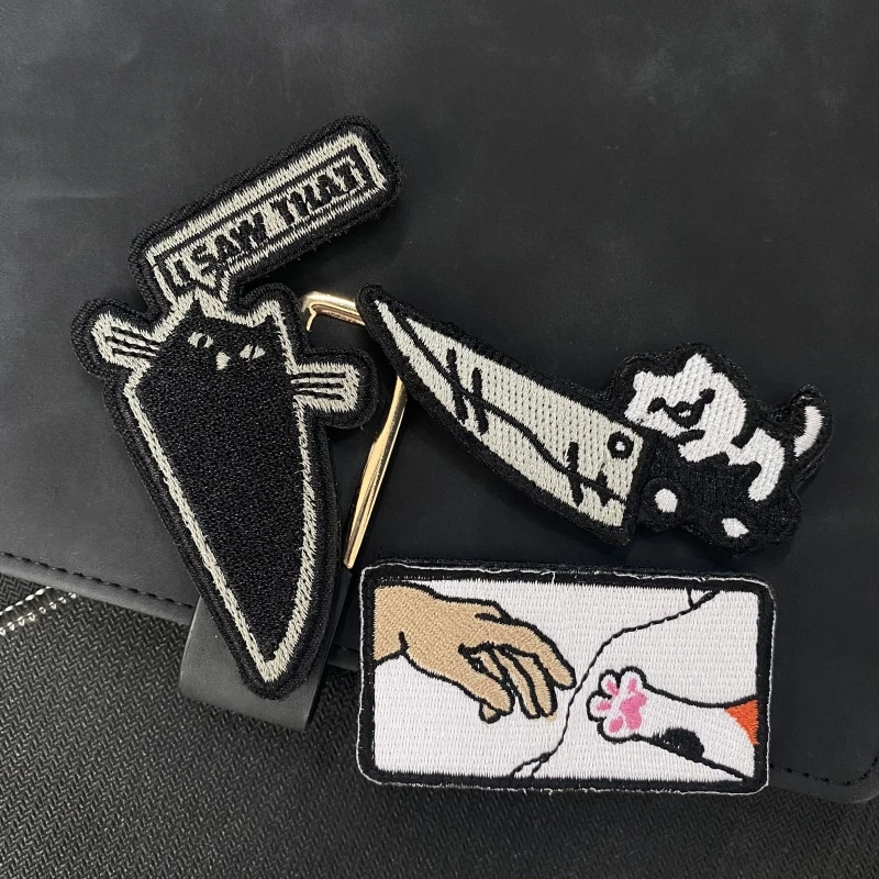 Lustige Cartoon Pew Cat Halloween Stickerei Patch Schwarze Katzen Tiere Ausdruck Abzeichen Haken & Schleife Armband Taktische Rucksack Aufkleber – Detail 13