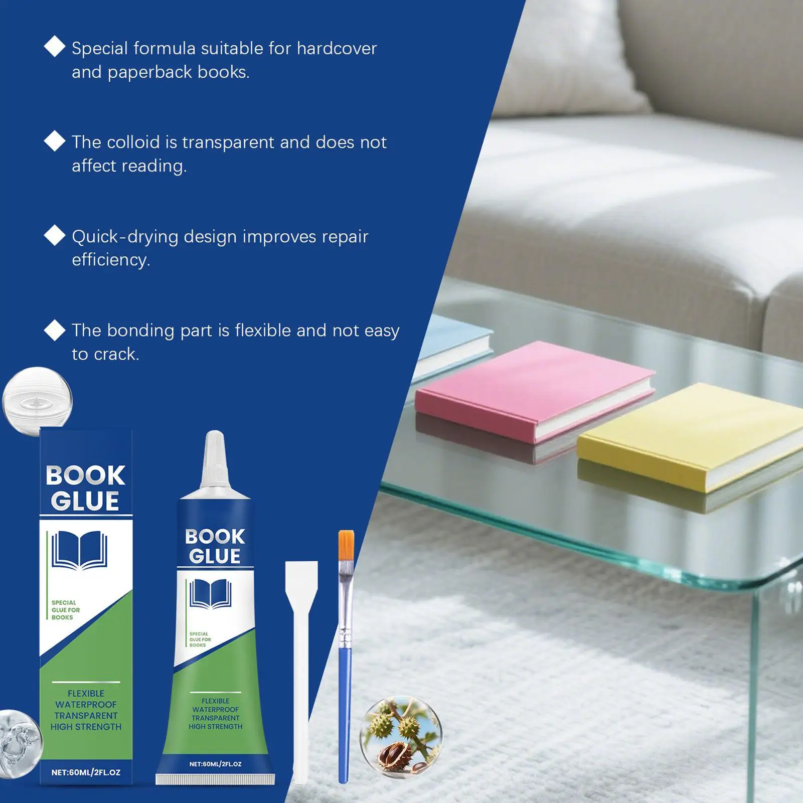 Book Glue 60ml Clear Book Binding Adhesive Flexible Paper Glue for Envelopes Postcards Paper Craft DIY Scrapbooking Supplies - 5
