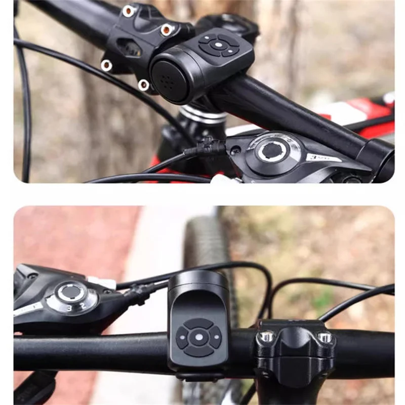 USB 충전식 자전거 전기 벨 오토바이 경적 4가지 모드 산악 자전거 벨 사이클링 도난 방지 알람 경적 자전거 액세서리