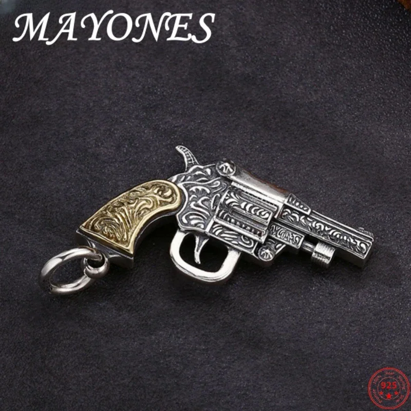 

Кулон из стерлингового серебра 925 пробы для женщин и мужчин, новинка, модное винтажное вращающееся украшение с узором властителя пистолета в стиле панк, бесплатная доставка