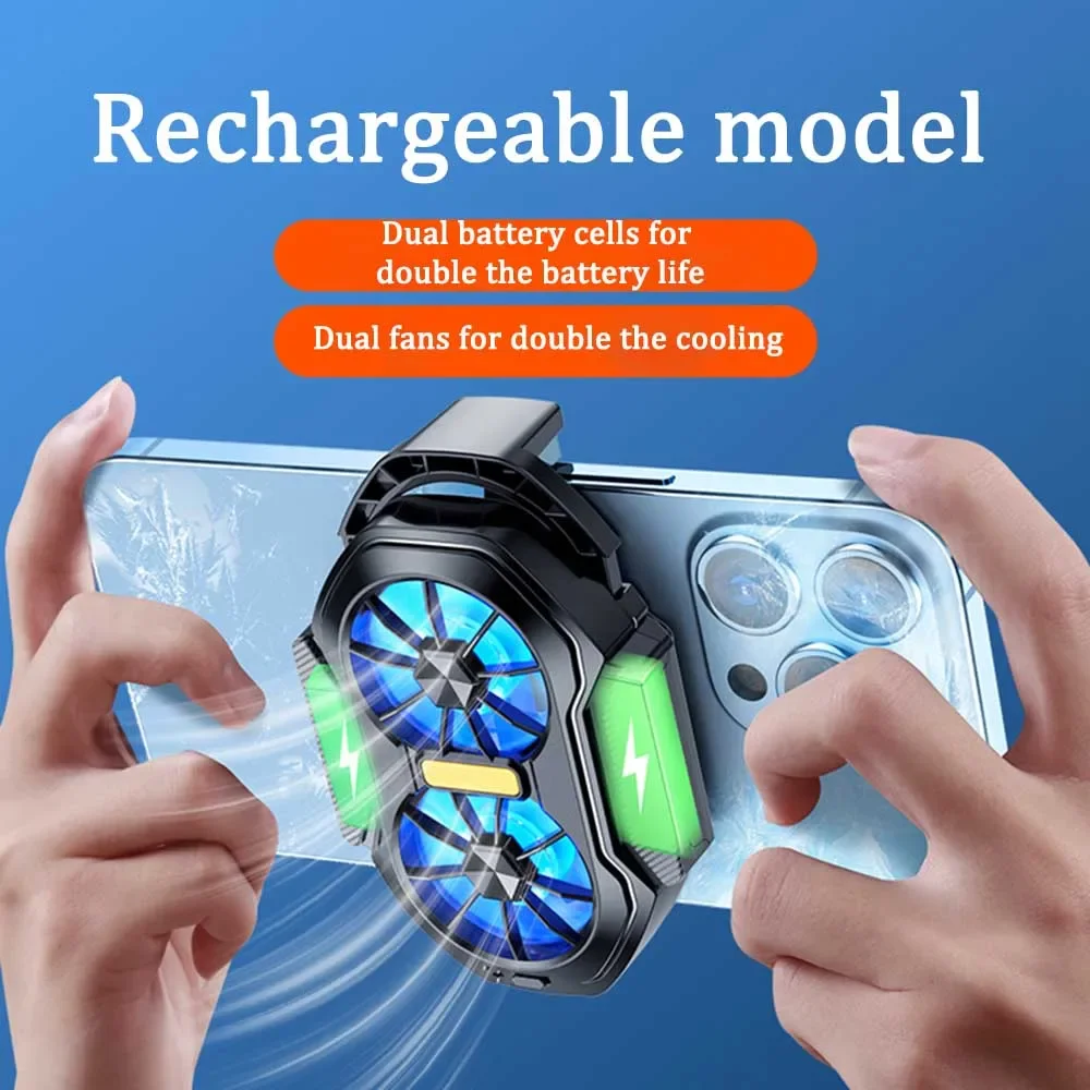 FS01 듀얼 팬 충전식 휴대폰 쿨러 600mAh 배터리 장시간 지속 강력한 공기 냉각 게임 라이브 스트리밍용