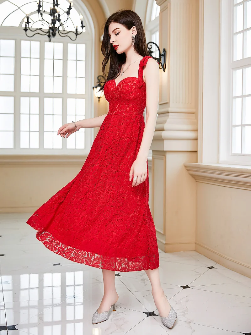 

2023 Fashion Elegant Strap Sleeveless V Neck High Waist Backless Cocktail Party Dress Women Sexy Lace Corset Evening Dress