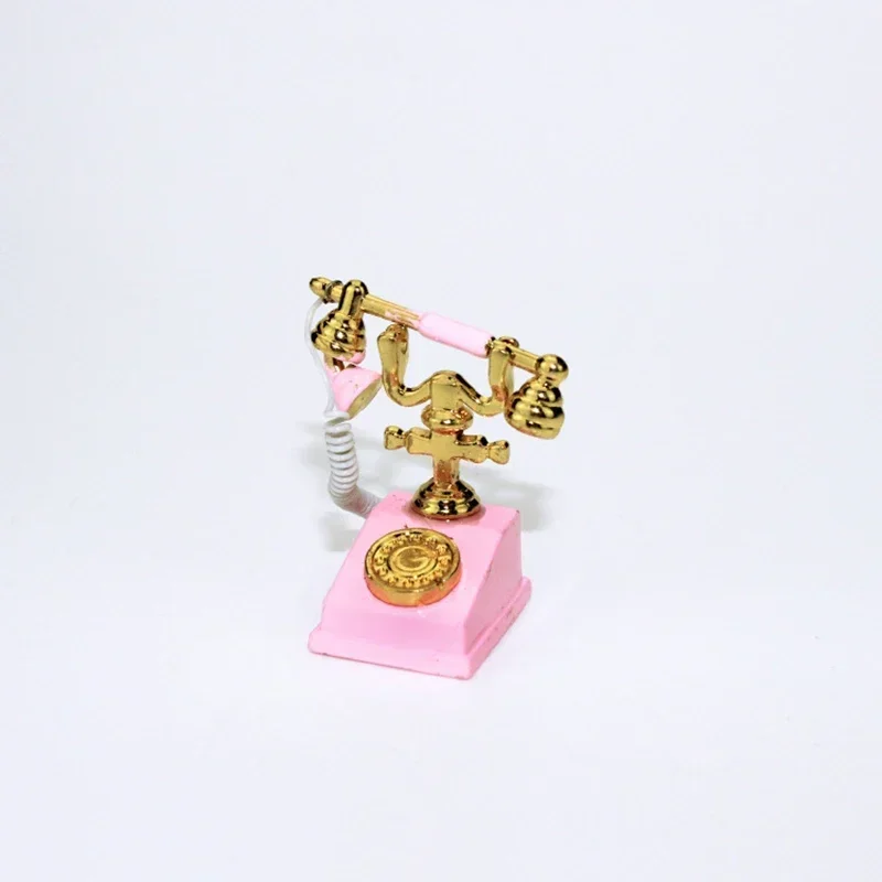 1:12 Home Decor Figurines Alloy Vintage Rotary Telephone Mini Retro Phone Model Miniature Phone Dollhouse Baby House Accessories 3