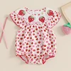 Baby Girl Strawberry Outfit Strawberry Print Smocked Romper Short Sleeve Jumpsuit Birthday Overall Summer Clothes 1