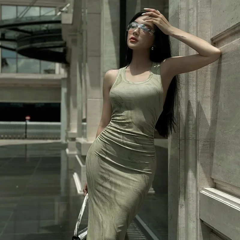 

Женское плиссированное платье-корсет, элегантное облегающее платье с принтом, модель CSM33YT на весну, 2024