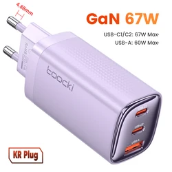 Toocki 67W GaN USB-C Charger with Digital Display and Quick Charge Technology for 67W EU Plug Purple