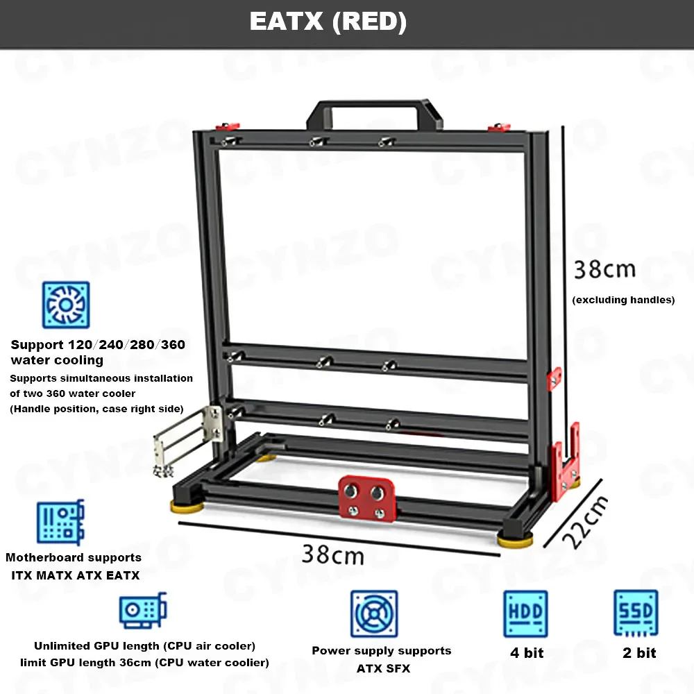 Mod-caixa para pc Desktop com Estrutura Aberta Gabinete para pc Refrigeração a Água Jogos de Computador Case Gamer Rack Vertical Faça Você Mesmo Preto Prata Branco - Imagem 2