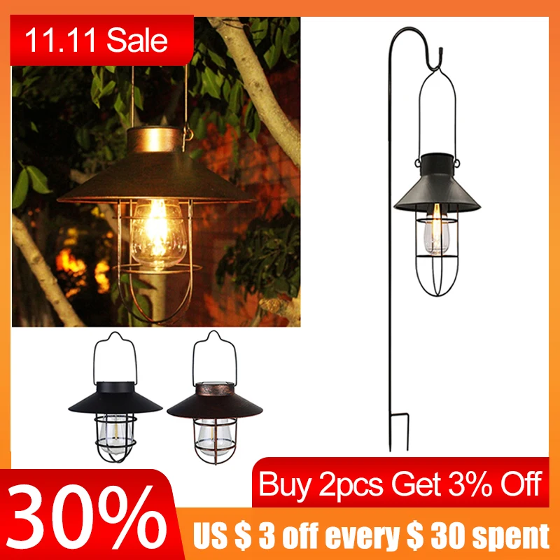 Retro Solar Lamp Vintage Camping Lantern with Tungsten Bulb Outdoor  Waterproof Hanging Light Tent Light Garden Yard Decoration - AliExpress