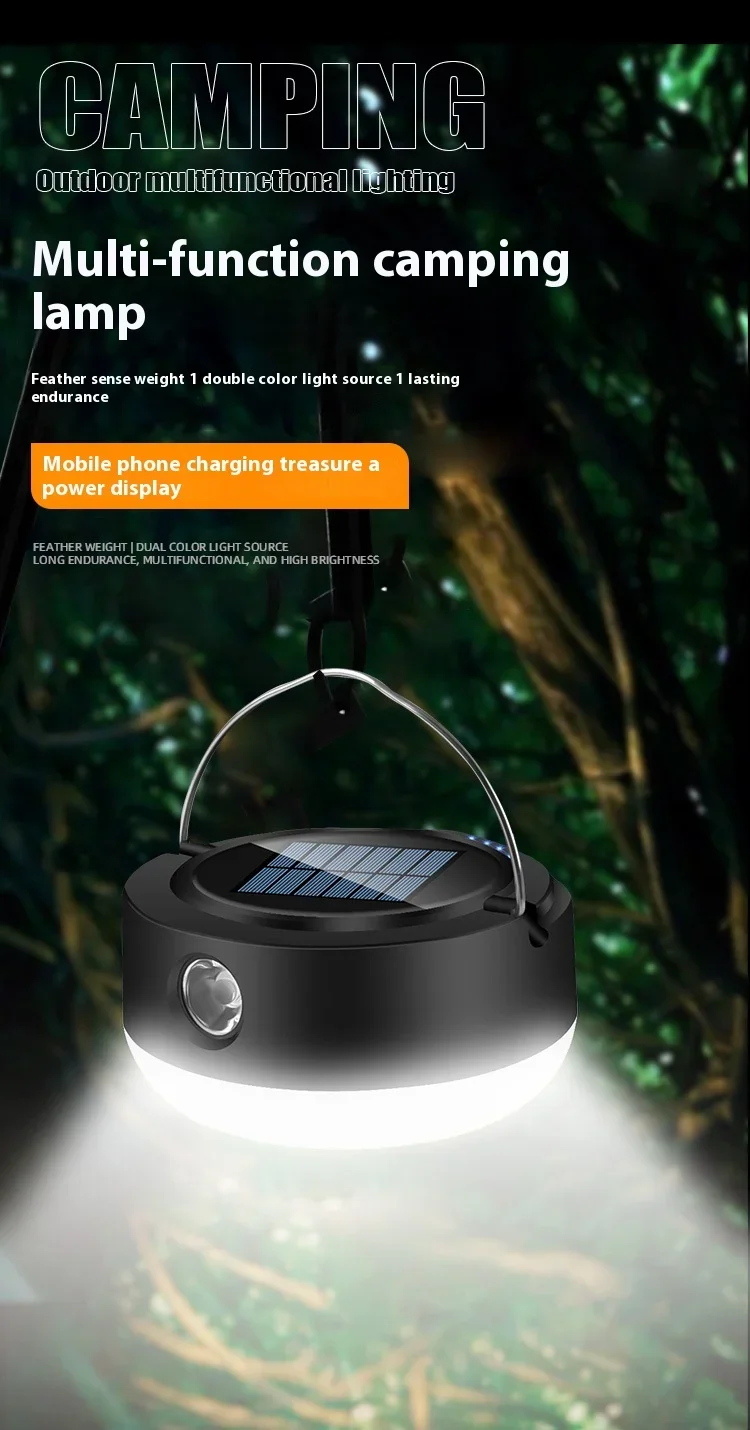 Description Picture 2 of itemWaterproof Solar Power Tent Lamp Built In Battery Outdoor Portable Hanging Lamp 5 Modes Ligthing Solar Panel Camping Light