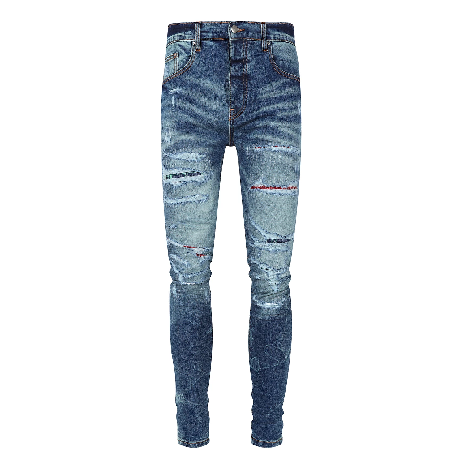 

2023 New Arrival Autumn Fashion Street Men's Blue Skinny Distressed Jeans All-match Slim Fit Ripped Jeans Denim Pants For Men