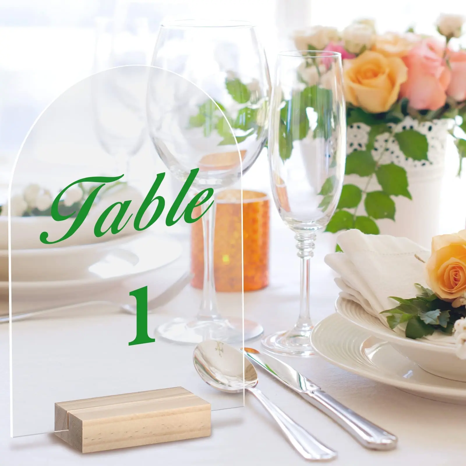 12 개/대 나무 스탠드 홀더와 아크릴 지우기 빈 아치 아크릴 시트 DIY 표지판 테이블 번호 테이블 센터 피스 웨딩 장식