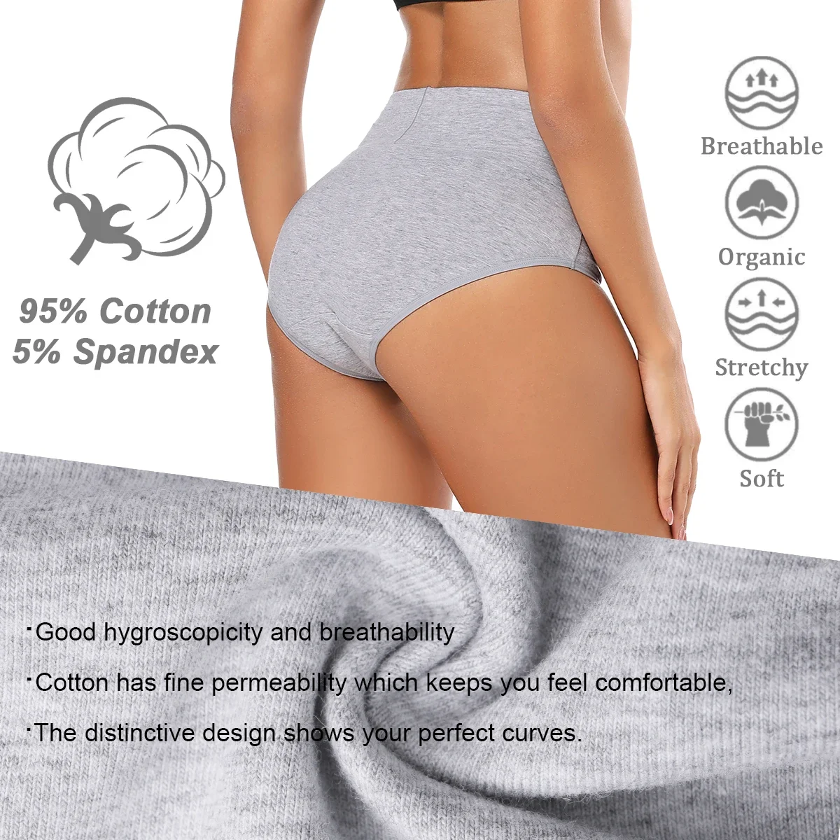 POKARLA 5pcs Women's Cotton Panties Seamless Underwear High Waist Full Coverage Ladies Briefs Set Breathable Underpant Plus Size