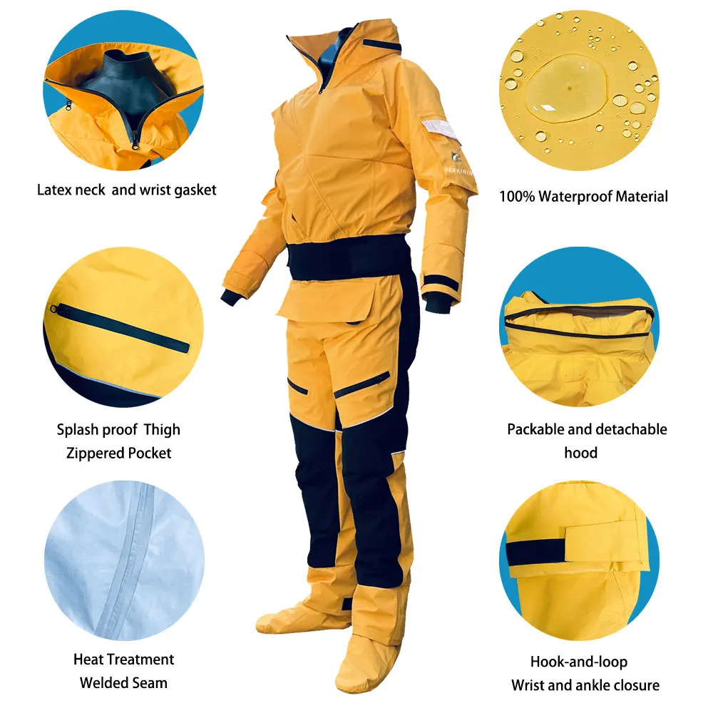 Front Entry Waterproof Full Drysuit Detachable Hooded Dry