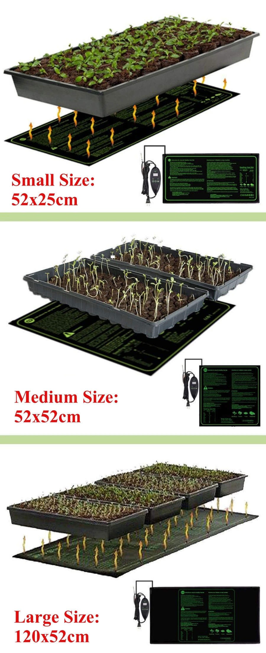 Seedling Heat Mat 3 Sizes Upgrade Seedling Heat Mat Waterproof Heat Pad with 20℃-45℃ Digital Thermostat Controller Hydroponic Seedling Germination