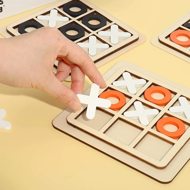 Toy Wooden Tic-Tac-Toe Chess Three Line OX Puzzle Board Party Table Games Building Blocks Toys For Kids Children Early Education 4