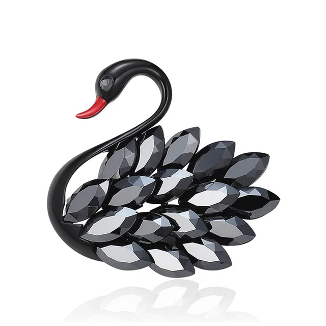 High Grade Black Crystal Swan Brooches for Women Metal Animal Lapel Pins Casual Office Brooch Jewelry Party Wedding Gifts 1