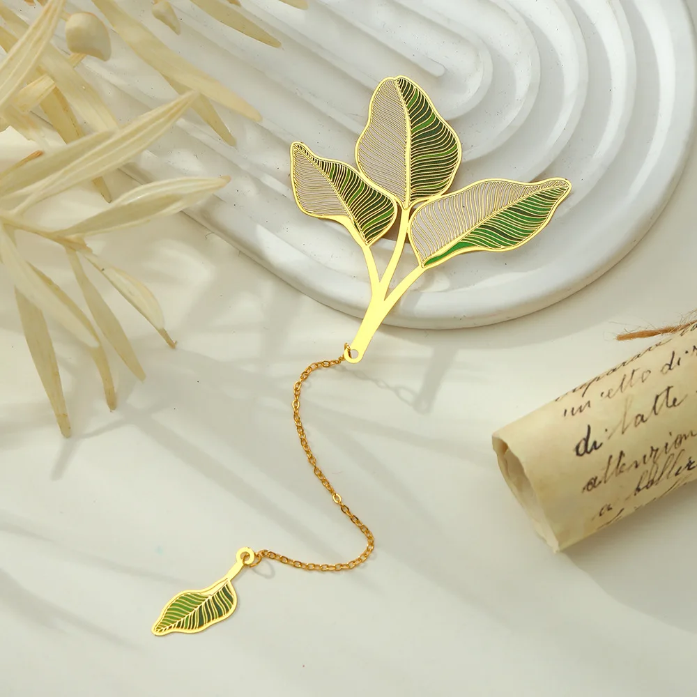 1PC Lotus Leaf Vein Metal Bookmark Chinese Style Creative Bookmarks Tassel Pendant Student Gift Brass Tassel School Stationery metal bookmark bookmarks stationery supplies