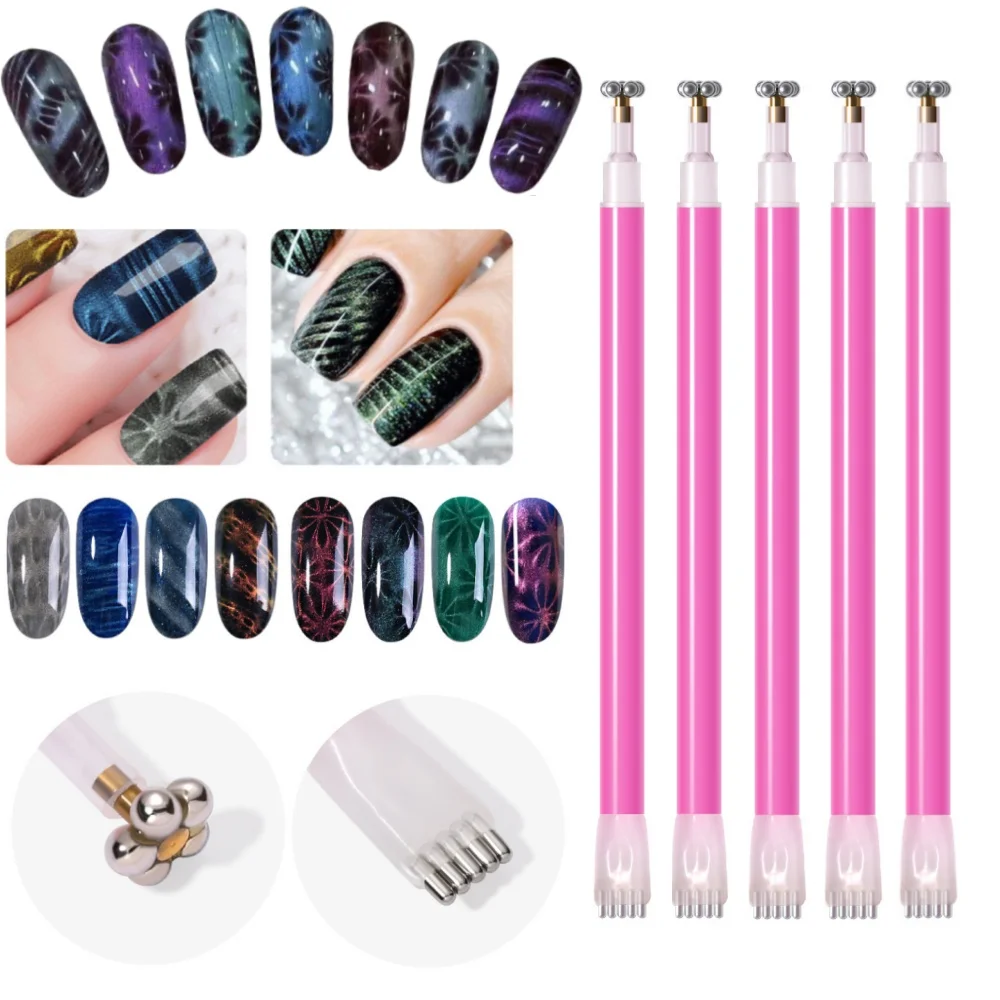 2pc Nail Magnet Stick Dual-Head 3D Magnetic Cat Eye Magnetic Nail Pen Professional DIY Design Tool for All Gel Polishes