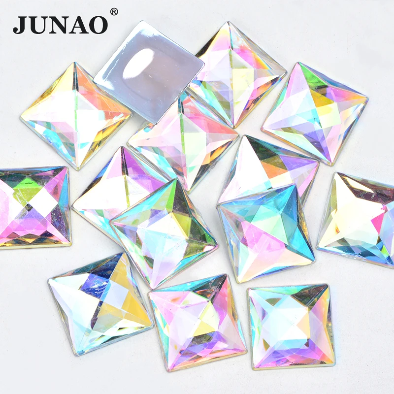 

JUNAO 12mm 20mm Crystal AB Color Large Size Square Rhinestone Flatback Acrylic Crystal Diamond Applique For DIY Decoration