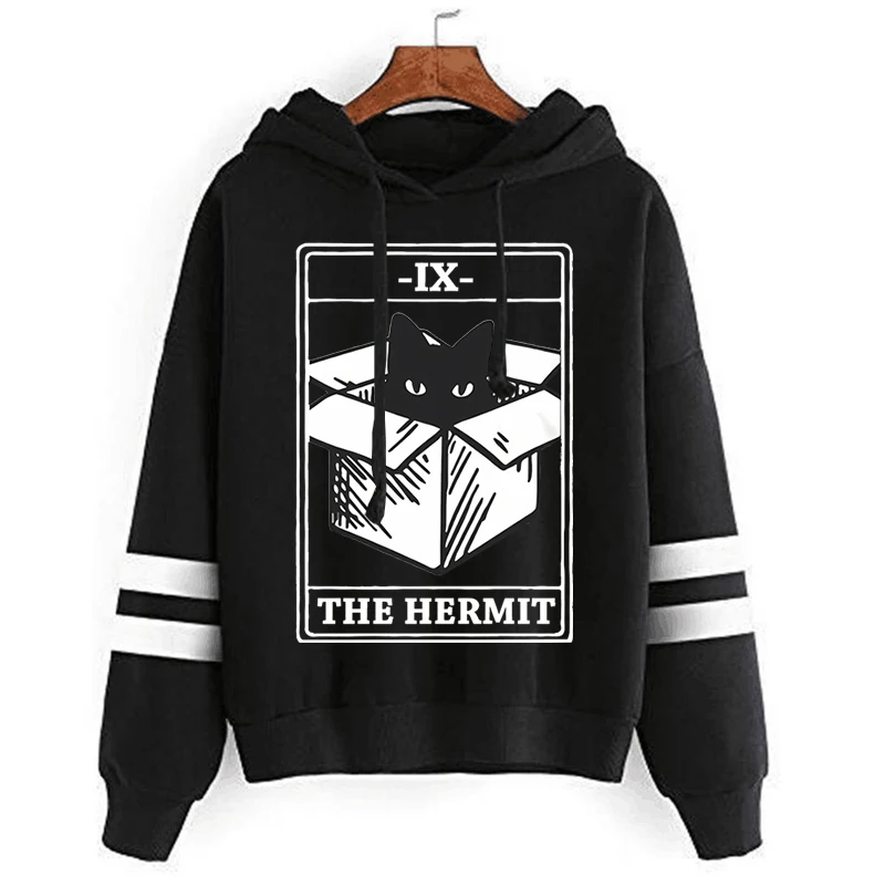 

The Hermit Box Cute Cat Graphic Print for Women Girl Hooded Cute Cat Cartoon Long Sleeved Autumn Winter Clothes Oversized Top