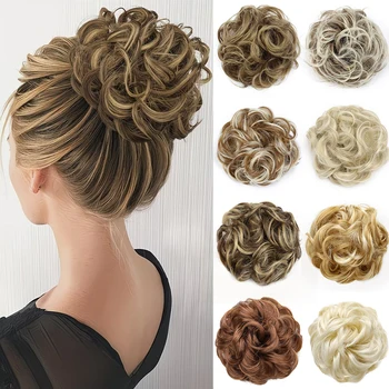 Chignon Sintetico per Donne, Estensione di Capelli Corti e Ricci, Chignon Disordinato con Elastico in Fibra