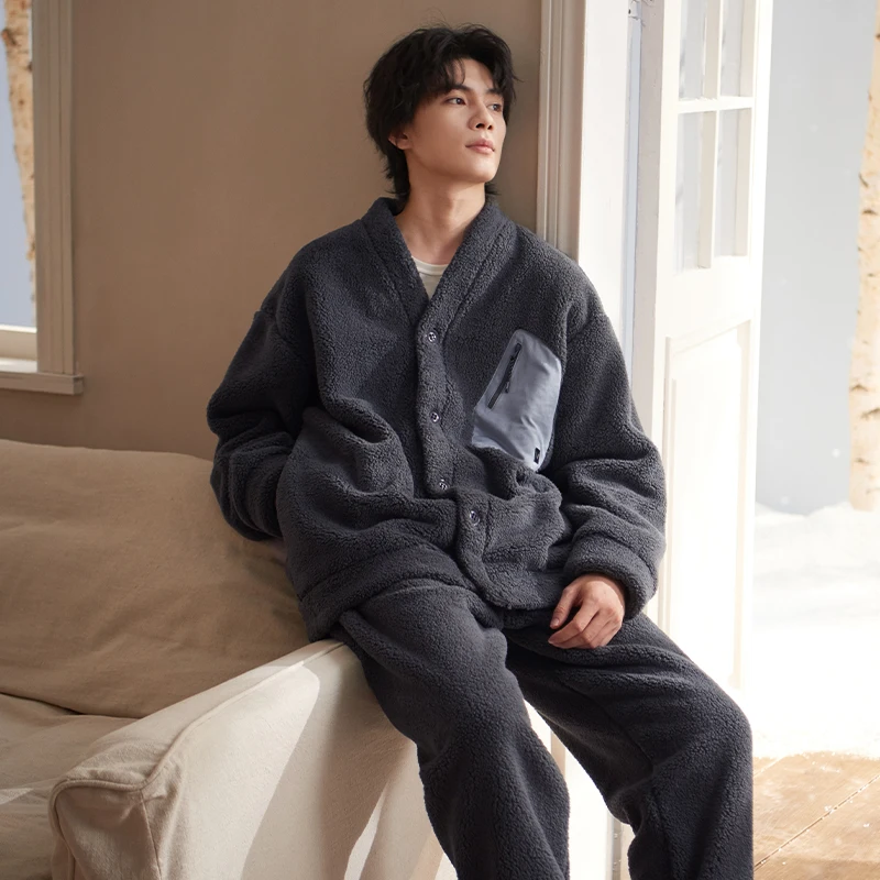 남성 플란넬 잠옷 홈웨어 큰 사이즈 잠옷 긴팔 잠옷 남성용 피자마 옴브레 산호 플리스 겨울 잠옷 3XL