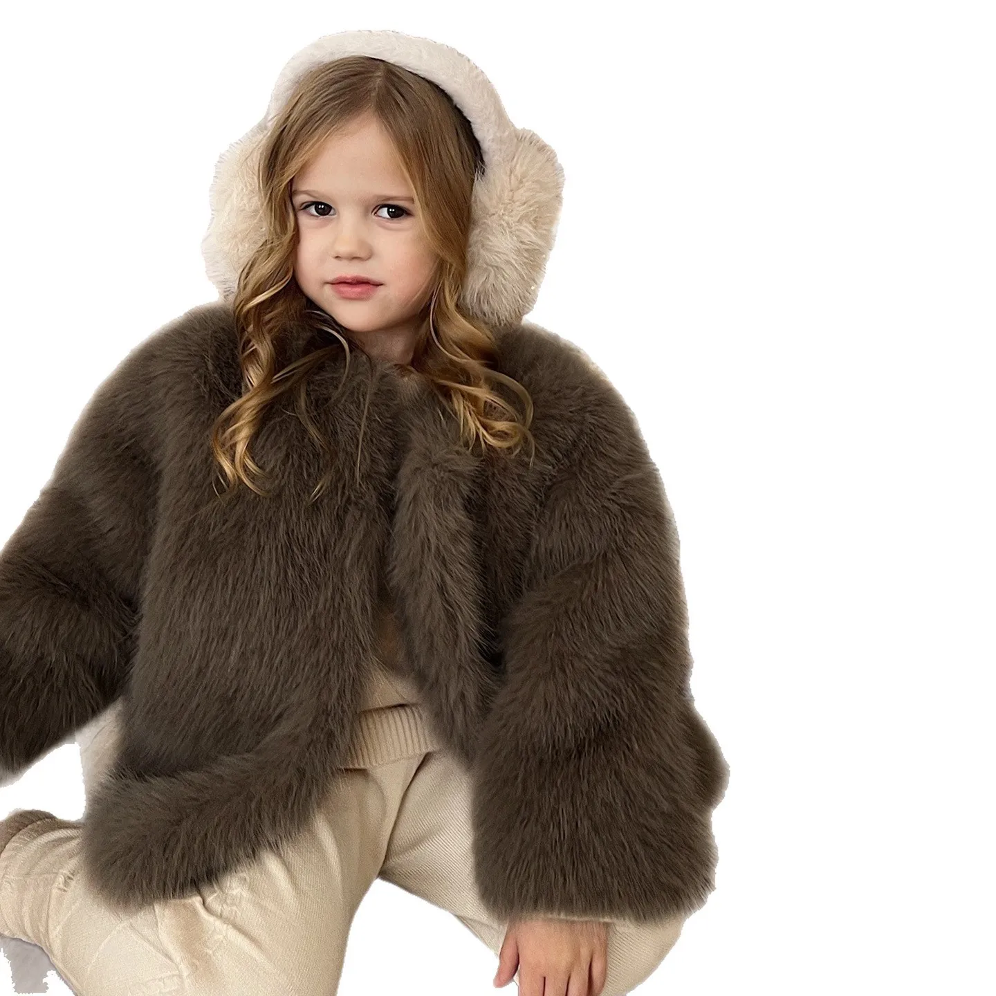  여아 퍼 재킷 단색 두꺼운 아동 여아 플러시 코트 신상 겨울 패션 어린 여아 푹신한 외투