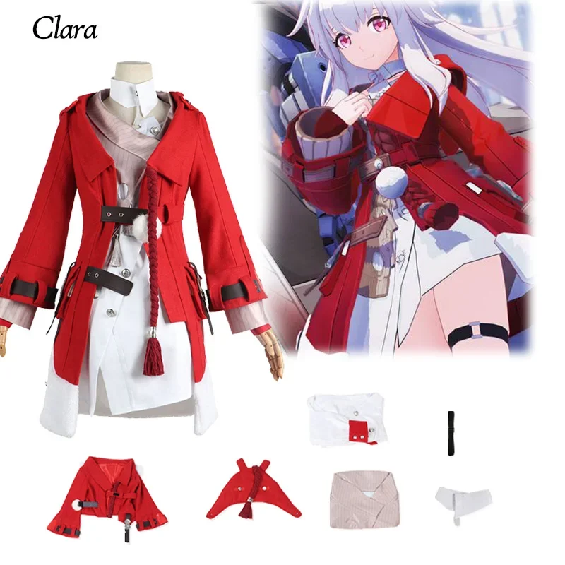 thumbnail image 1 of Peluca de disfraz de Clara para cosplay, juego Honkai: Star Rail Cosplay, traje rojo de Clara, cabello largo, ropa de fiesta de Halloween para mujeres y niñas, 1 of 4