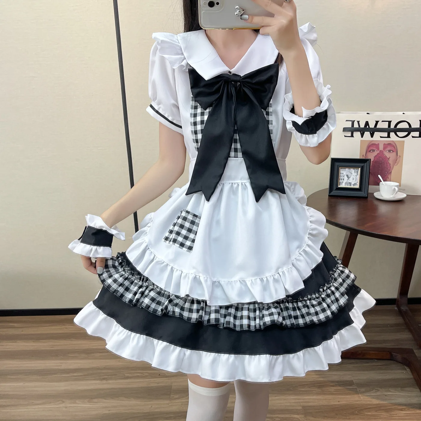Lolita Cosplay Costumes Plaid Maid Cosplay Costumes S-5XL Women Anime Halloween Apron Restaurant Maid Outfits Lolita School Girl Kawaii Party Clothing