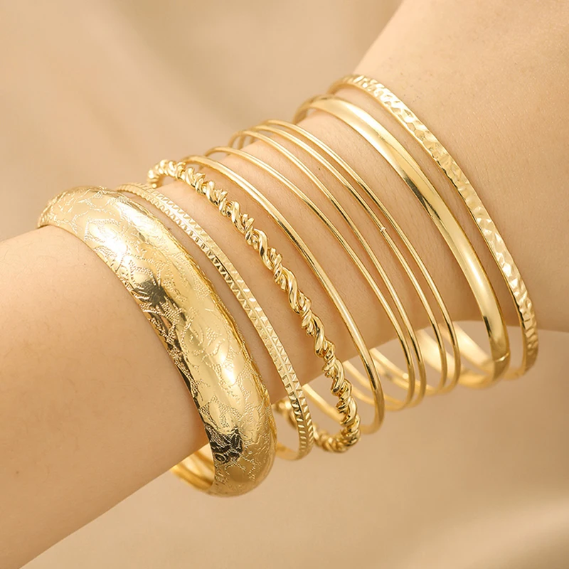 

Ethnic Style Bracelet Personalized Water Ripple Glossy Stacked Bracelet Set Of Ten Pieces