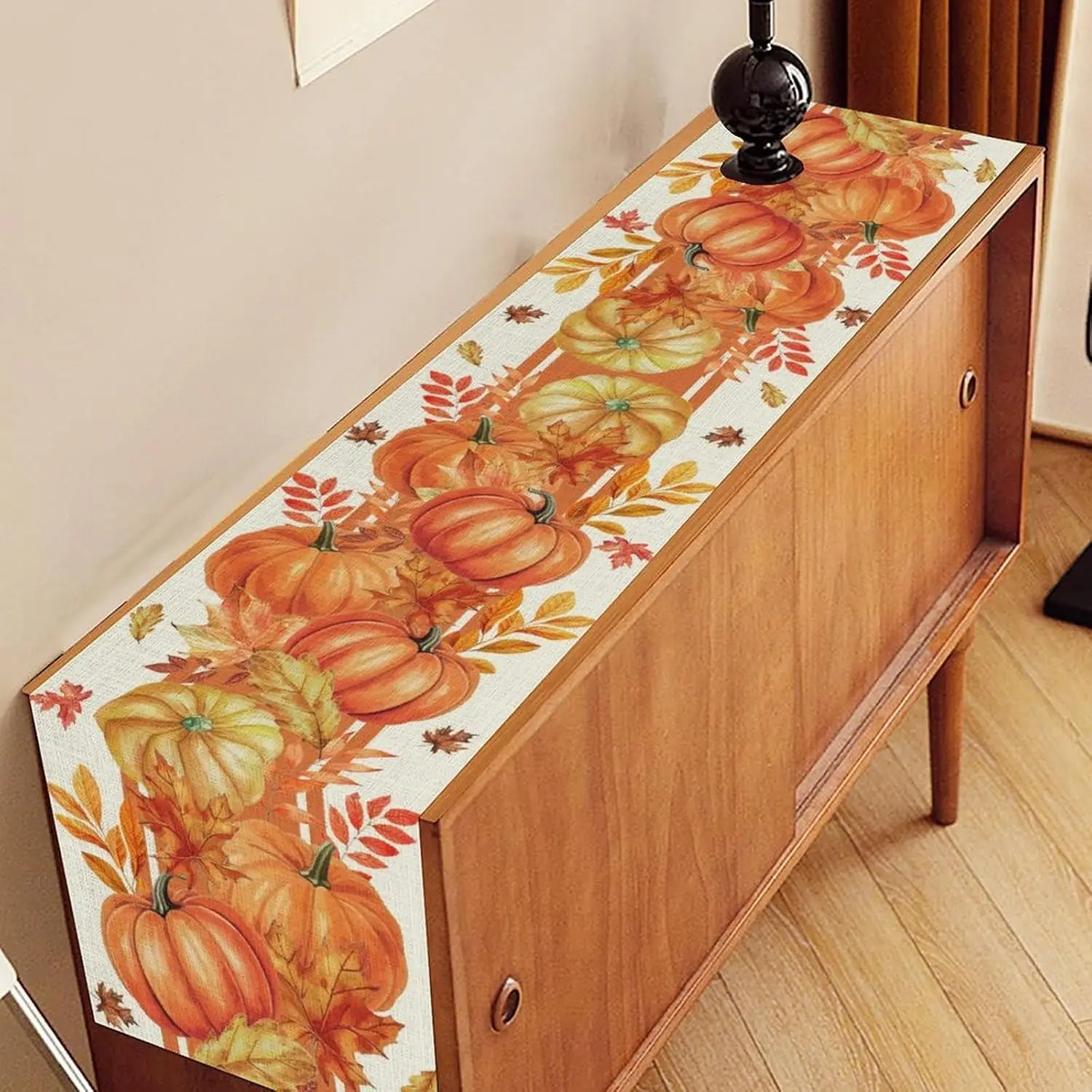 Fall Pumpkin Maple Leaves Linen Table Runner Party Decor Autumn Farmhouse Kitchen Dining Table Runner Thanksgiving Decorations