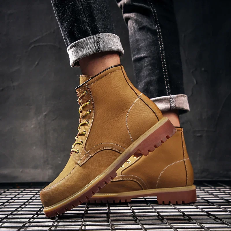 

Men Shoes on Sale 2023 High Quality Lace Up Men's Boots Winter Round Toe Solid Concise Short Barrel Chunky Heels Western Boots