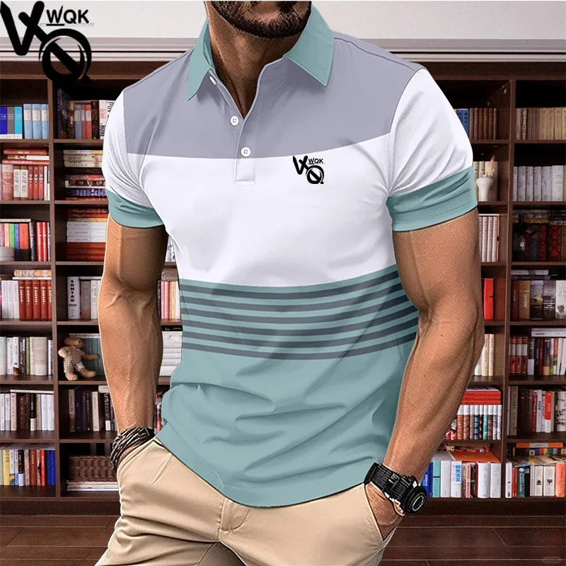 VQWQK 남성용 미니멀리스트 프린트 폴로 셔츠, 남성용 반팔 티셔츠, 패션 프린트 오버사이즈 골프 저지, 여름