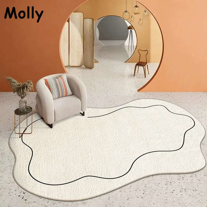 

Nordic Irregular Shape Carpet for Living Room Fluffy Bedroom Bedside Rug Stripes Print Sofa Coffee Table Floor Mat Ins Doormat