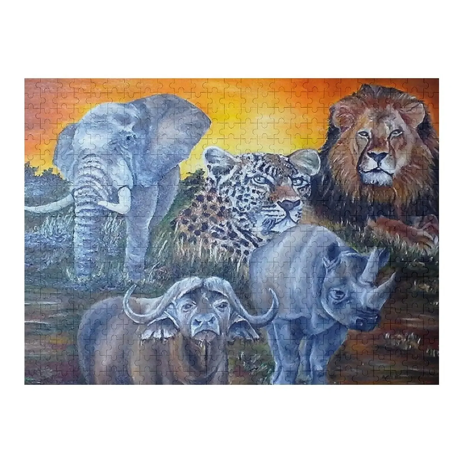

THE BIG 5 OF SOUTH AFRICA, FINE ART PRINT,ANIMALS, WILD LIFE, INSPIRED BY NATURE Jigsaw Puzzle Custom Wooden Gift Puzzle