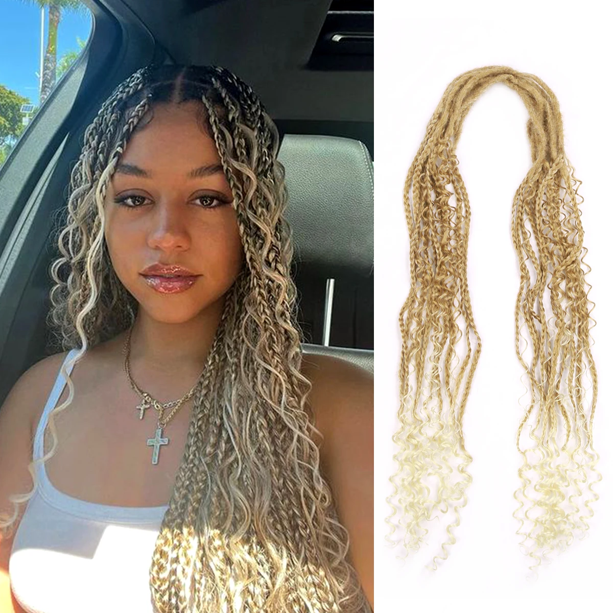 Handmade Dreadlocs Hair And Synthetic Curly Braids Crochet Hair Bohemian Bob Box Braid Hair Extension End Spring Curl For Women