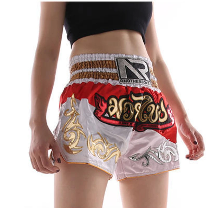 Muay Thai Shorts Men Women Chidren Patchwork Embroidery Boxing Grappling Shorts Combat Kickboxing Training Gym Team Trunks
