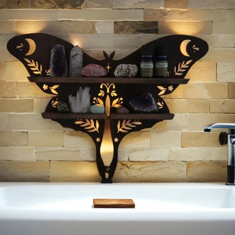 WoodenButterflyShelfCrystalDecorativeShelfWoodenCarvingPattern