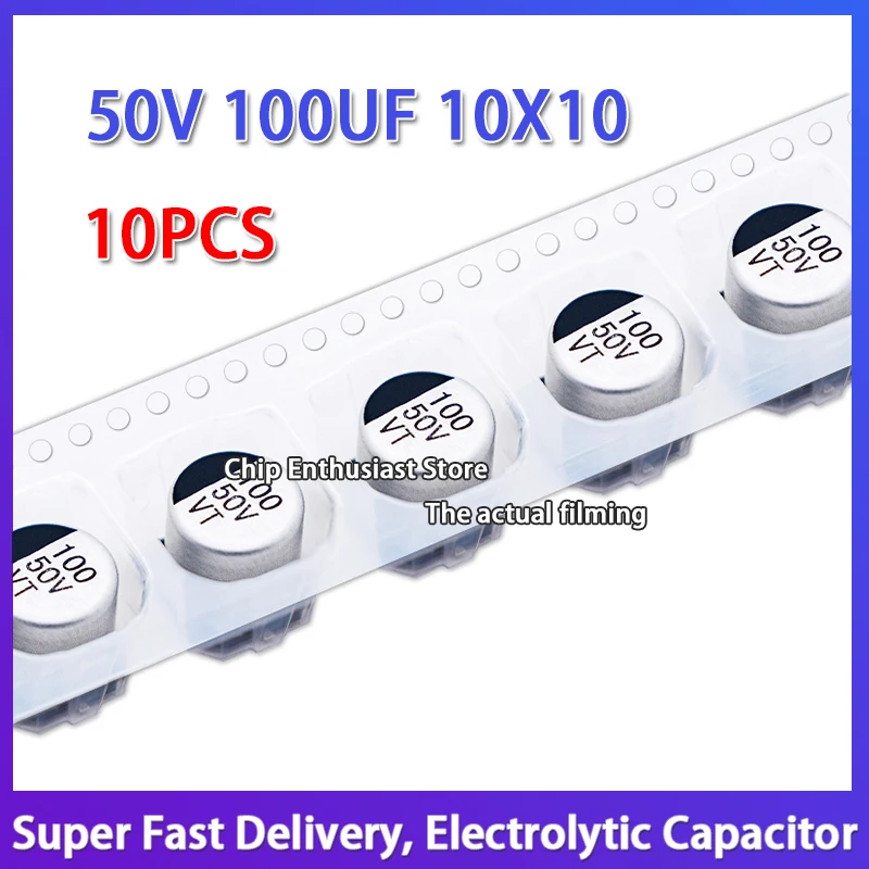 

10PCS 50V 100UF 10X10 SMD Electrolytic Capacitors 2P 10X10.5 -40℃~105℃ ±20%