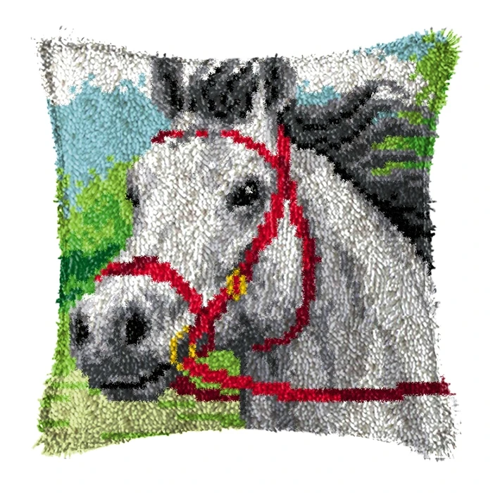 Cartoon Cat Cross Stitch Latch Hook kit Animal Horse Wolf Embroidery kits Throw Pillow Craft Kits For Adults Home Accessories