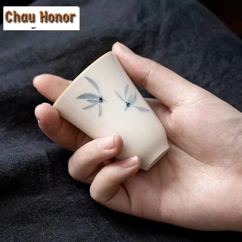 2pcs/set Creative Pure Hand-painted Ceramic Orchid Tea Cup Thin Tire Master Cup Kungfu Teaset Tea Ceremony Accessories Gift 40ml