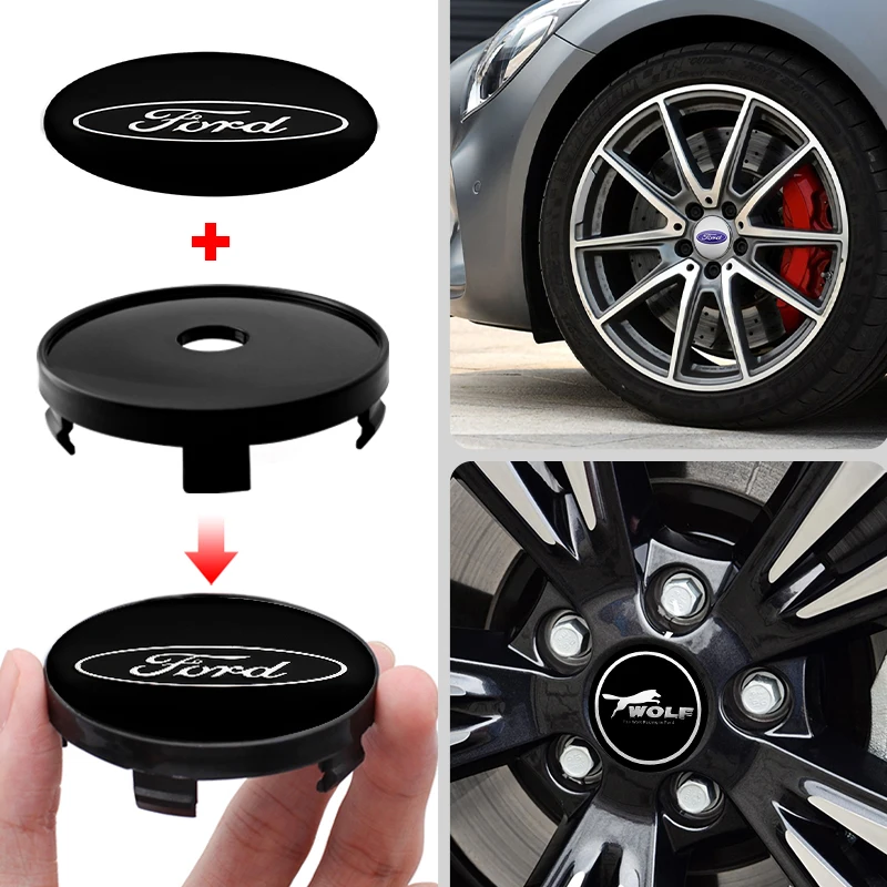 4PCS 56+60mm Car Wheel Center Hub Caps Sticker Emblem Decal Ford Focus 2 3 MK3 MK4 Fiesta Kuga Explorer Mondeo