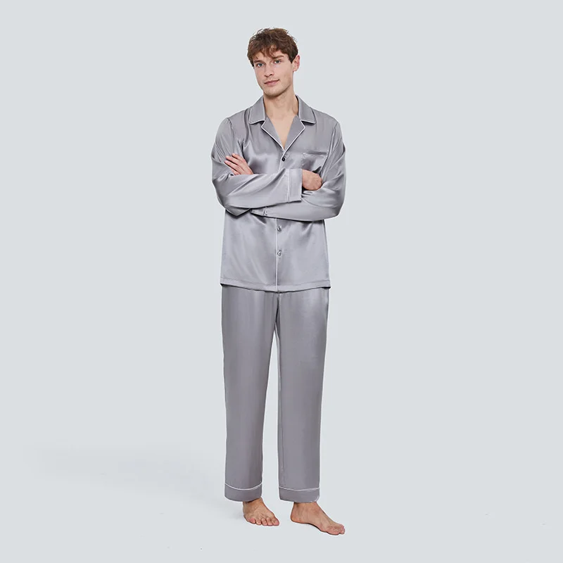 

Lyocell Gentle Top Summer Quality Men's Pajamas Set Drape Smooth Glossy Long Sleeve Trousers Sleepwear Night Pijamas Home Wear