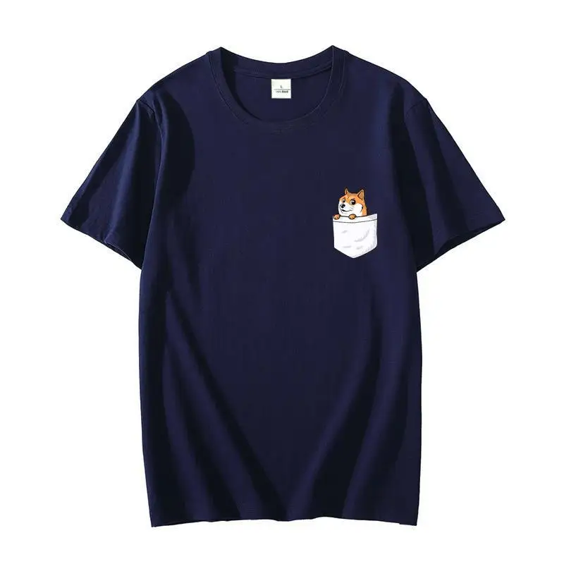 

Shiba Inu Men Fun Classic T-shirt, short sleeved Doge Japanese dog pocket shirt Cotton T-shirt graphic t shirts O-neck T-shirt