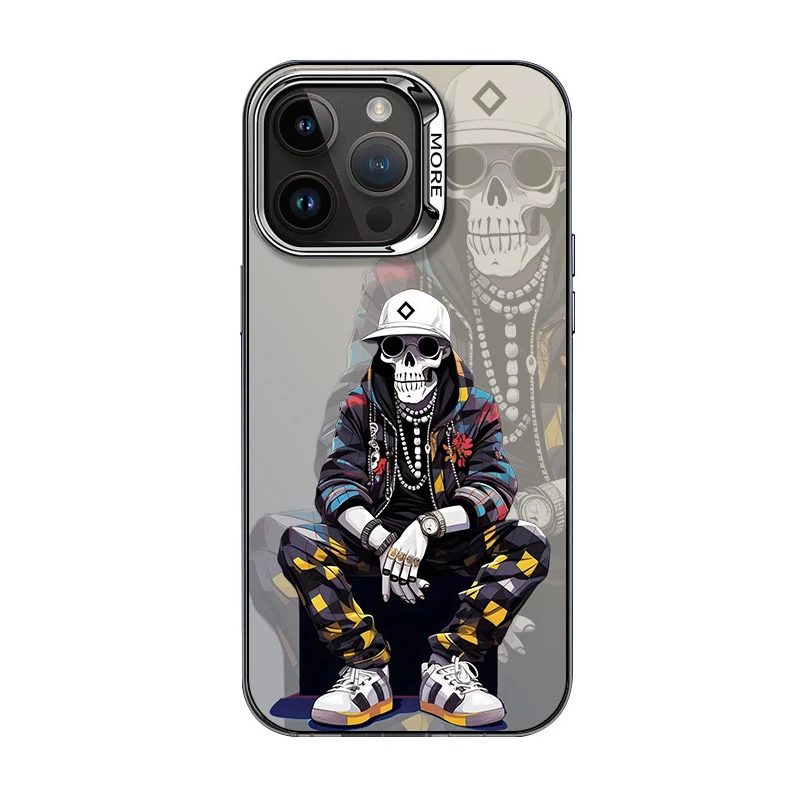 IPhone 15 Pro Max Case Cool Cartoon Graffiti Colored Laser Print Phone Case Apple iPhone 14 13 12 Metal Backboard Protector Case