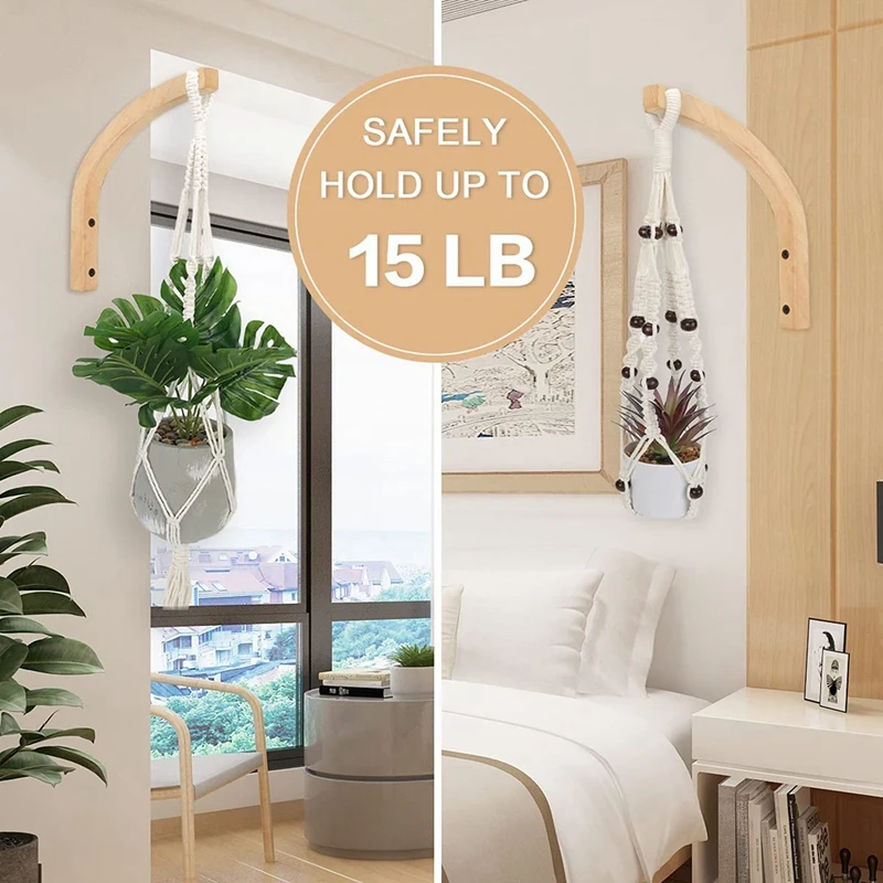 4X Wooden Wall Hooks,Plant Hangers Indoor,Wall Mounted Plant Hooks For Hanging Plants,Flower Bracket,Wind Chimes Hooks 4