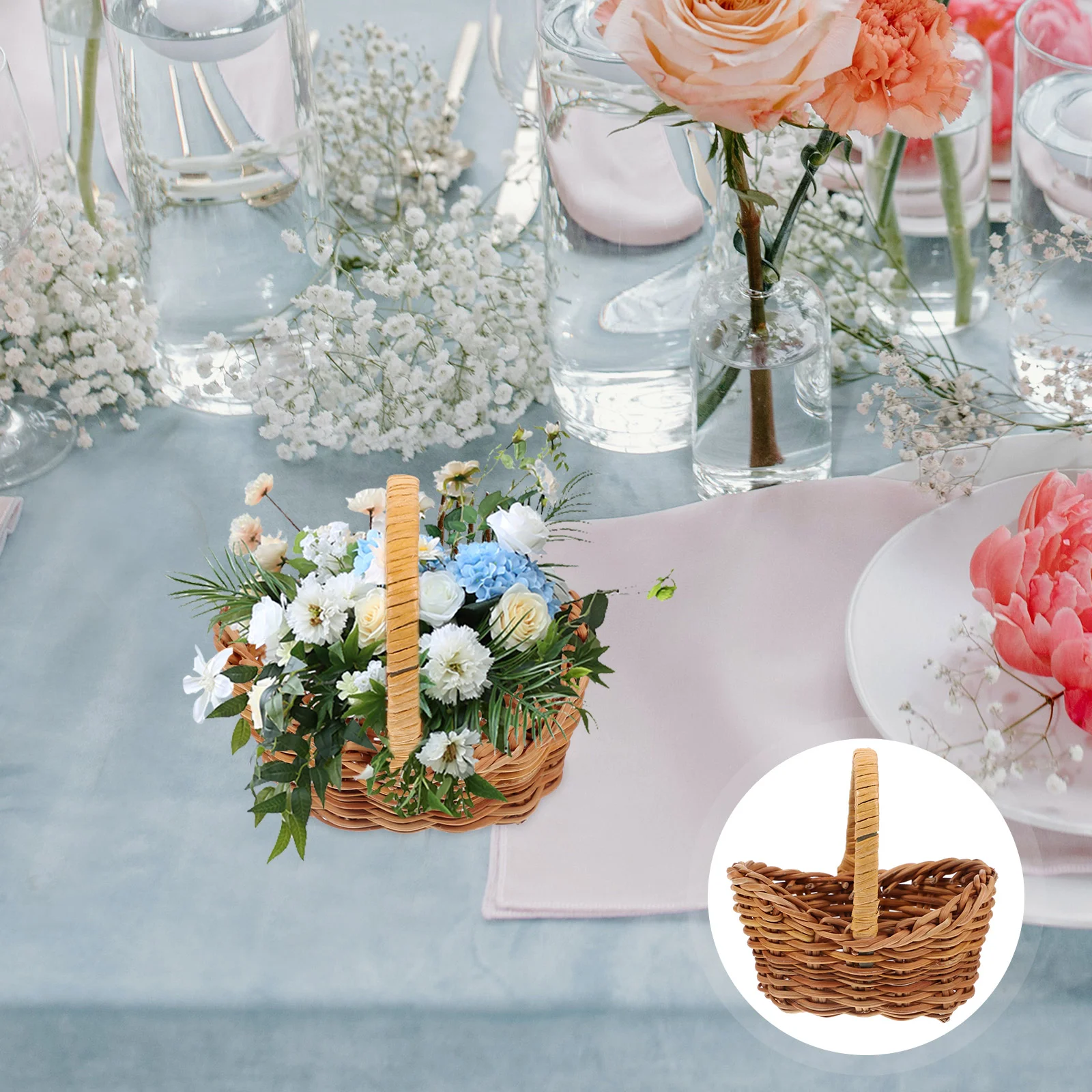 

4pcs Mini Woven Baskets Miniature Flower Basket Mini Picnic Basket Tiny Party Favor Containers