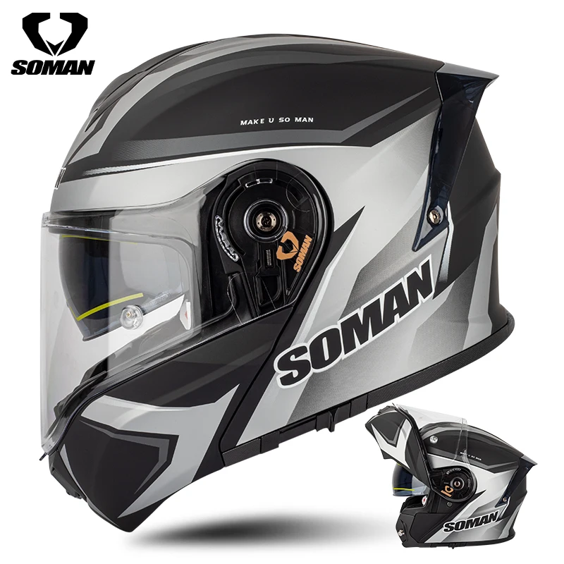 

Soman Flip Up Helmet For Man Women Dual Lens Cascos DOT ECE Casco Capacetes de moto Modular Motorcycle Full Face Helmet Cover