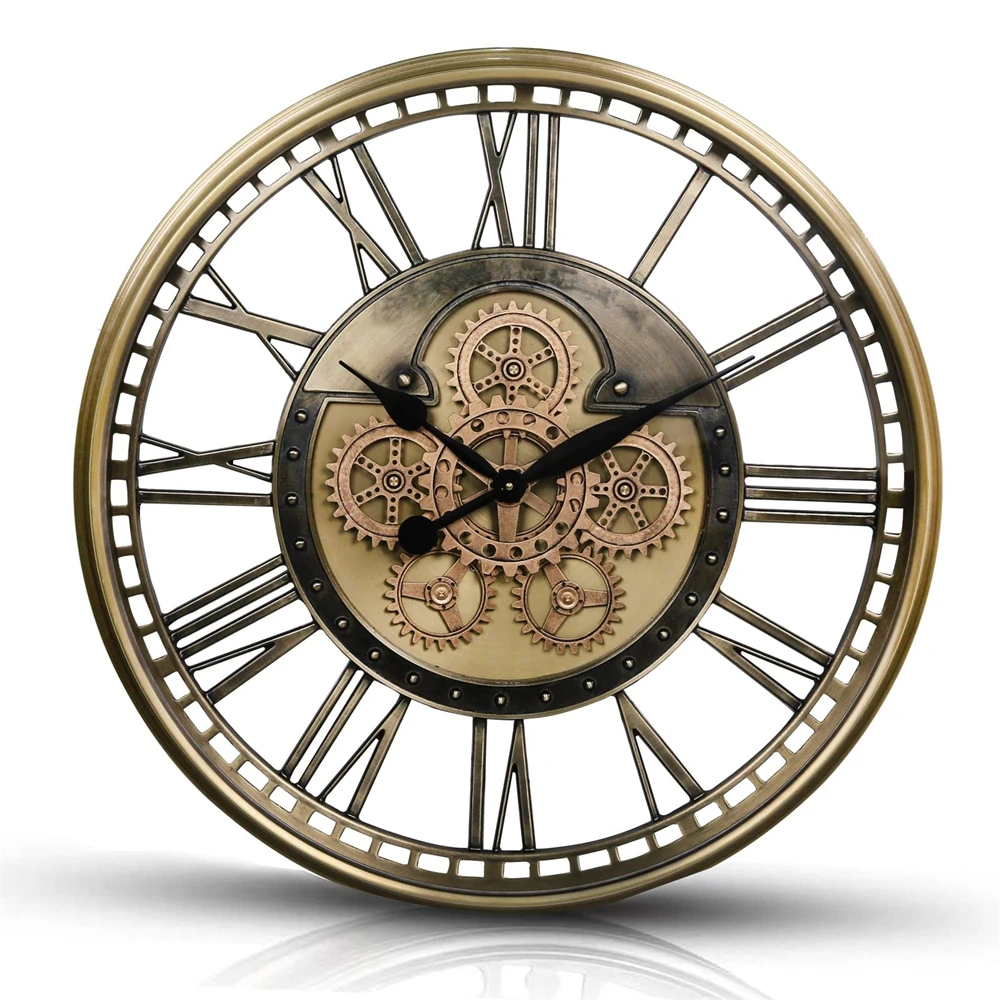 LargeIndustrialWallClockwithSteampunkGearsMovingGearWallClock